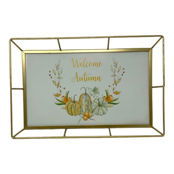 Welcome Autumn Seasonal Gold Metal Wire Decorative Tray - Picture 1 of 4